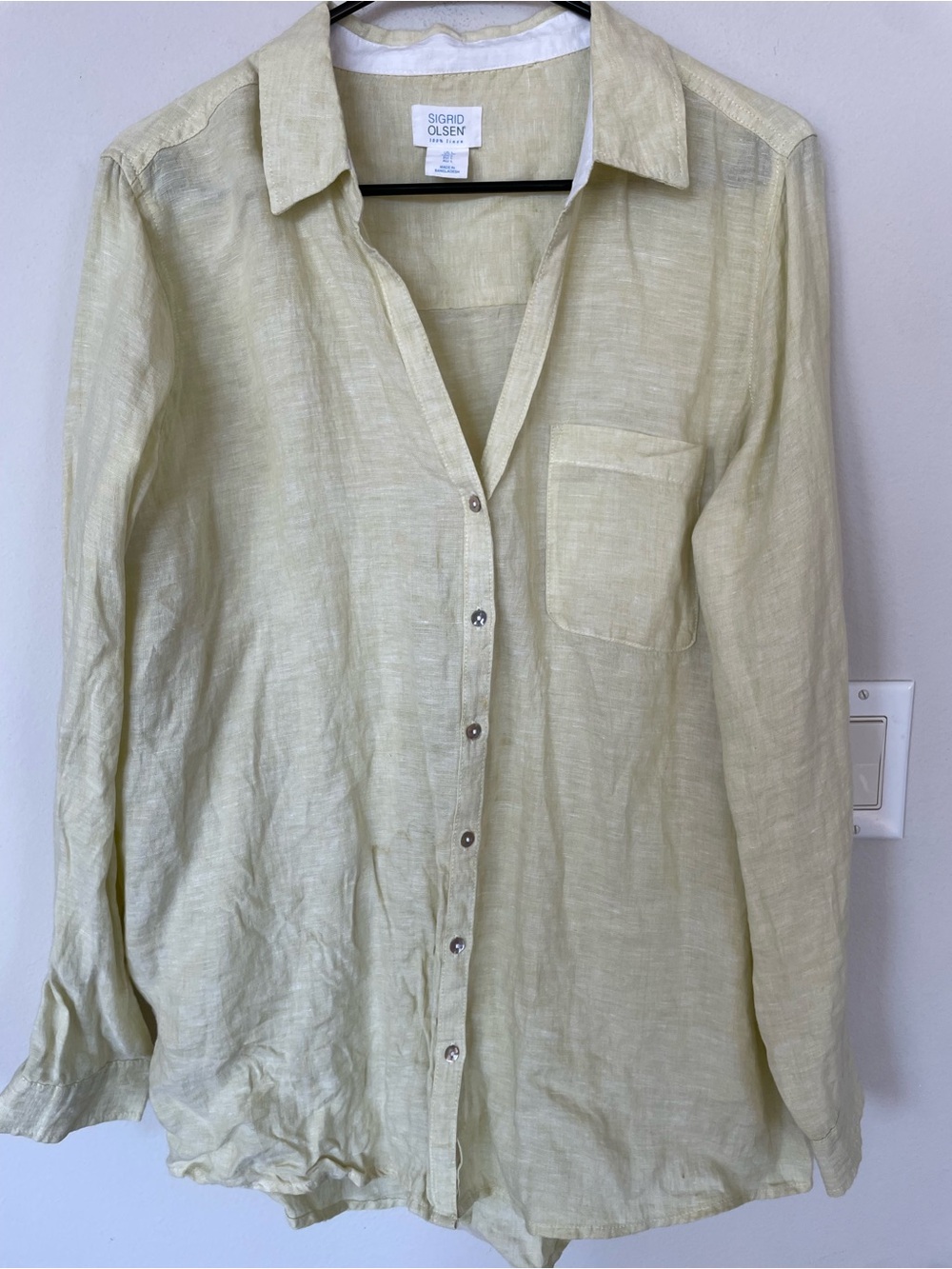 Sigrid Olsen Women’s Large Button Up 100%Linen Shirt Tunic Top Roll Tab Laden